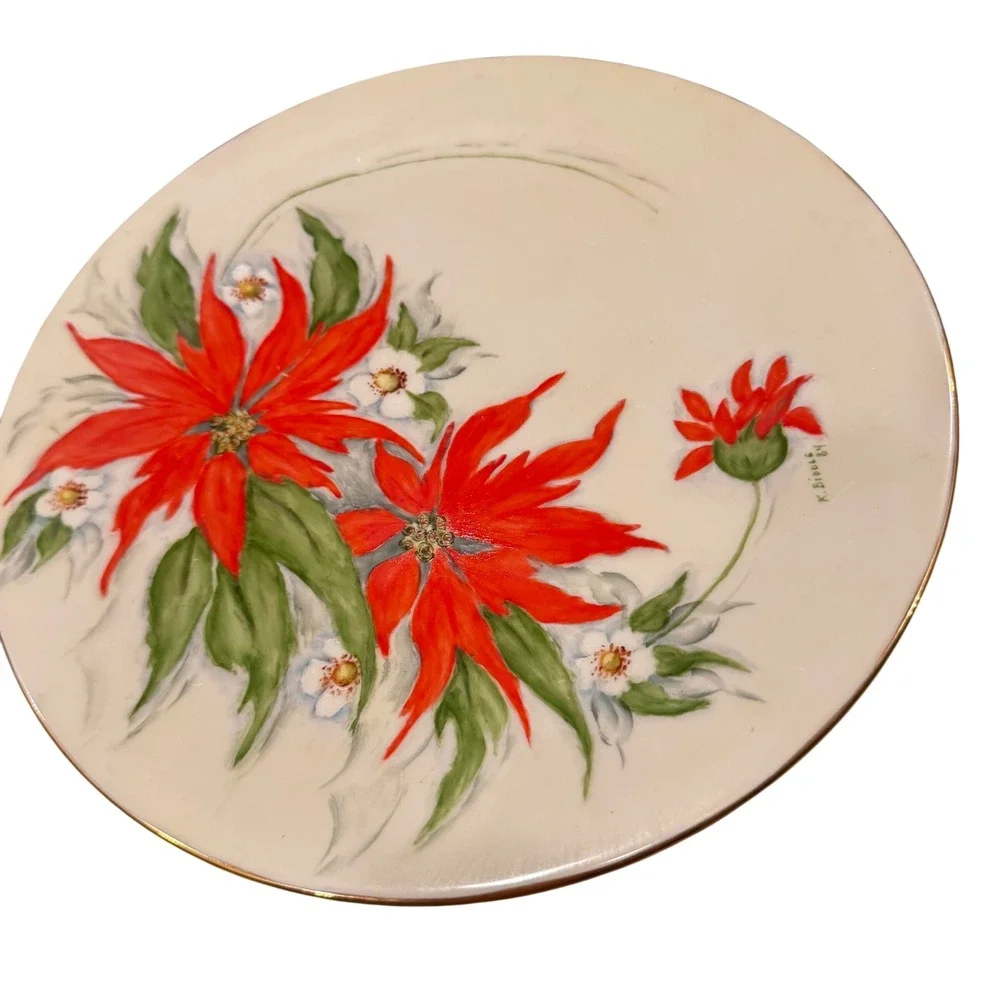 Christmas Holiday Collector Plates‎ Set of 3 Santa Poinsettia Cookie Vintage EUC